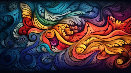 A vibrant and dynamic abstract painting with mesmerizing waves and swirling patterns