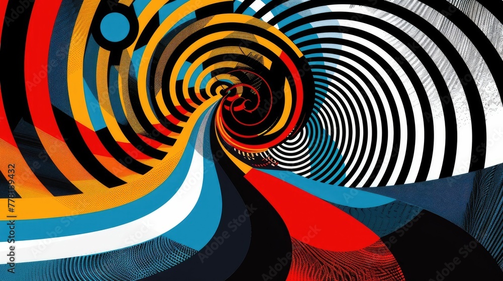 Poster mesmerizing op art geometry with swirling spirals ellipses and intricate pattern bursting with bold 