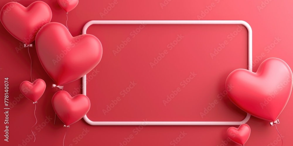 Aufkleber a red background with a white frame and a bunch of red hearts floating around it