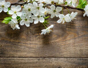 Kirschblüten zweig oben am Rand auf Holz hintergrund