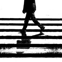 a person walking on a crosswalk - obrazy, fototapety, plakaty