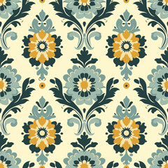Vector Seamless Watercolor Pattern colorful Design - Texture a floral pattern with blue and yellow flowers