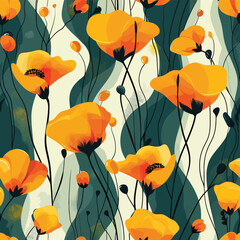 Vector Seamless Watercolor Pattern colorful Design - Texture a floral pattern with blue and yellow flowers