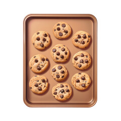 A close up of a cookie tray with a dozen chocolate chip cookies