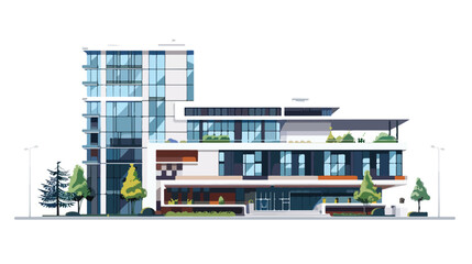 Modern building architecture drawing Flat vector isolated