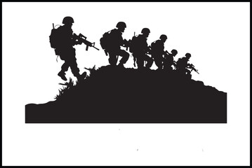 Fototapeta na wymiar Army, Soldiers, Silhouette, Military, Defense, Patriotism, National service, Camouflage, Warfare, Brave, Valor, Heroic, Sacrifice, Duty, Honor, Courage, Uniform, Combat, Troops, Armed forces, Special 