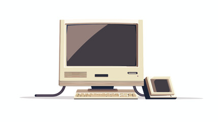 Old computer on a white background Flat vector isolated