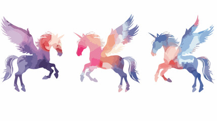Pegasus watercolor silhouettes icon Flat vector isolated - obrazy, fototapety, plakaty