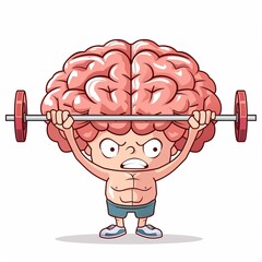 A cartoon character is lifting a dumbbell with a brain on his head - 778143267