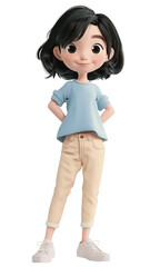Beauty little girl cartoon tshirt and pants black short hair 