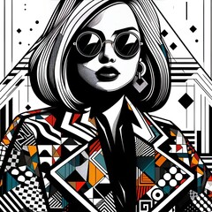 Black and white girl portrait artwork illustration 