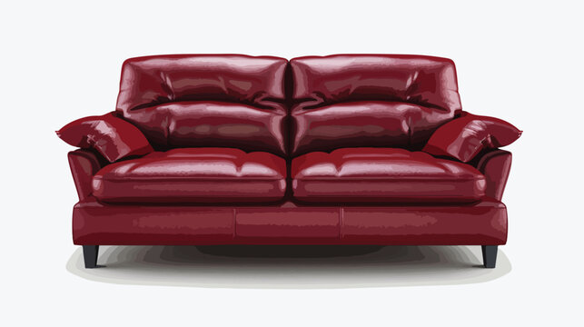 Rendering dark red leather sofa or couch in living room