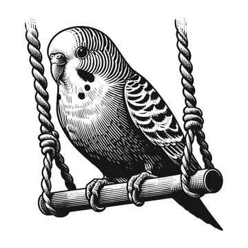 recommend clip art: cute budgerigar on a swing illustration