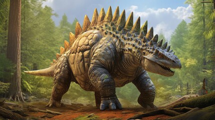 An artist's rendering of a stegosaurus with its iconic dorsal plates