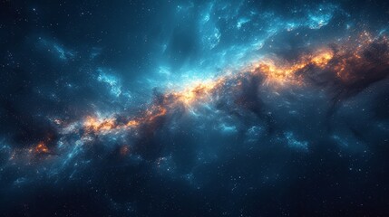 Obraz premium a computer generated image of a spiral of stars in the night sky with a bright orange and blue light coming from the center of the center of the image.
