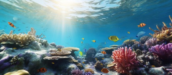 Fototapeta na wymiar The beauty of tropical scene with sea life on coral reefs