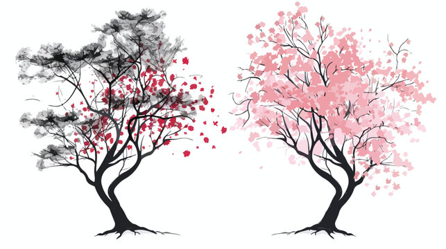 Sakura trees and flowers vector with gradient black a