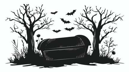 Scary Coffin Halloween Silhouette Illustration Flat vector - obrazy, fototapety, plakaty