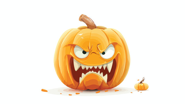 Scary halloween pumpkin emoticon super angry face Flat