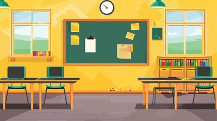 School Classroom Interior Board Desk Banner Flat vector