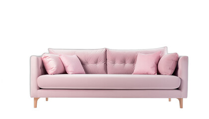 Elegant pink sofa isolated on white background Contemporary design