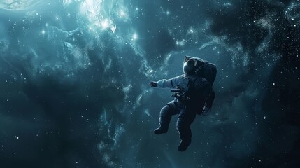 An astronaut floating peacefully in the vastness of space, surrounded by a sea of stars and cosmic dust. - obrazy, fototapety, plakaty