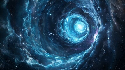 A breathtaking digital art representation of a swirling vortex in deep space, spiraling into a luminous core.