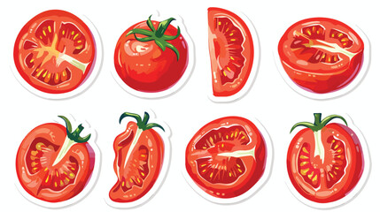 Sliced tomato stickers colorful set juicy healthy veg