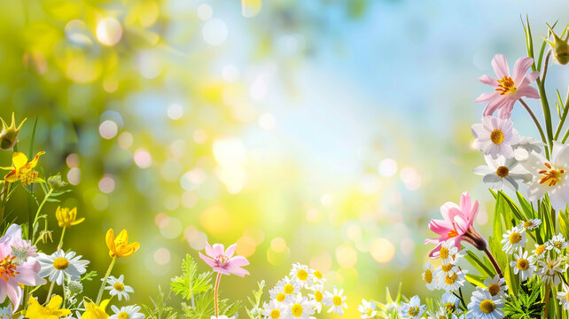 spring flowers frame background