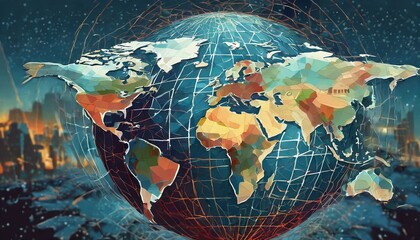 Clos-up logo internet connected global map design web and internet concept background