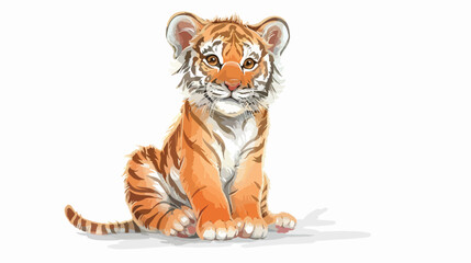 Tiger cub on a light background. Sitting cute tiger 