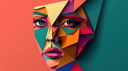 Abstract portrait of a woman created with paper and colored pencils in a unique artistic style