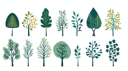 Tree Shape Different Vector Green Eco Nature Plant Br - obrazy, fototapety, plakaty