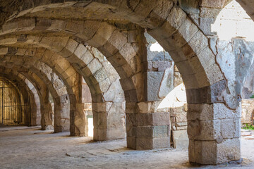 Time-worn arches structure of North Stoa or Basilica at Roman Agora in ancient Smyrna. Izmir,...