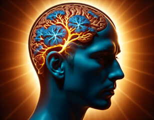 Fototapeta premium A hologram of a human head through which the brain can be seen.