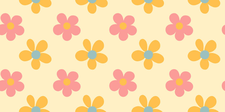 Floral seamless pattern, retro style, grooves, on a beige background.