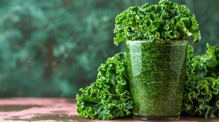 Green spinach smoothie.
Concept: superfoods healthy lifestyle and nutrition, including detox programs and green diets, organic grocery stores and healthy cafes. - obrazy, fototapety, plakaty