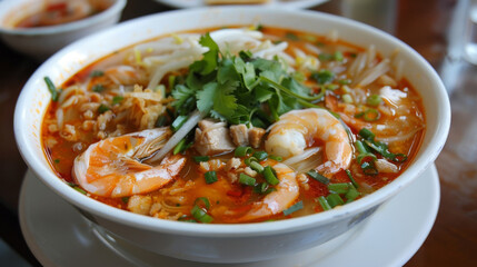 Authentic vietnamese shrimp and noodle soup