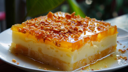 Traditional vietnamese caramel flan with peanuts