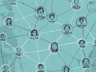 Hand-drawn network of professionals, connectivity theme, space for text