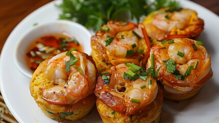 Obraz na płótnie Canvas Delectable vietnamese shrimp and savory cakes on plate