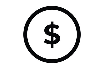 dollar symbol coin in black outline flat illustration