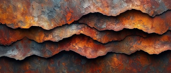 a close up of a rusted metal surface with orange and brown streaks of light coming from the top of it.