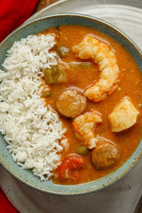 Seafood gumbo with white rice