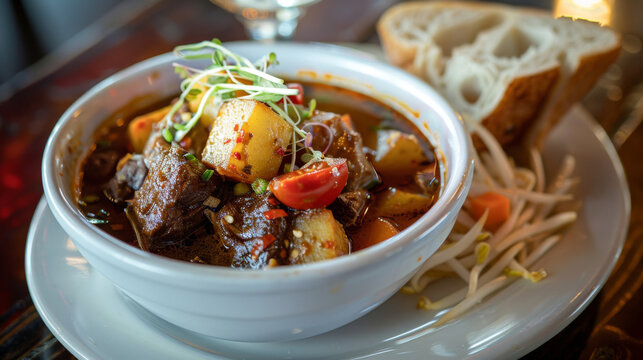 Traditional vietnamese beef stew with bread
