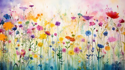Artistic watercolor strokes creating a vibrant garden