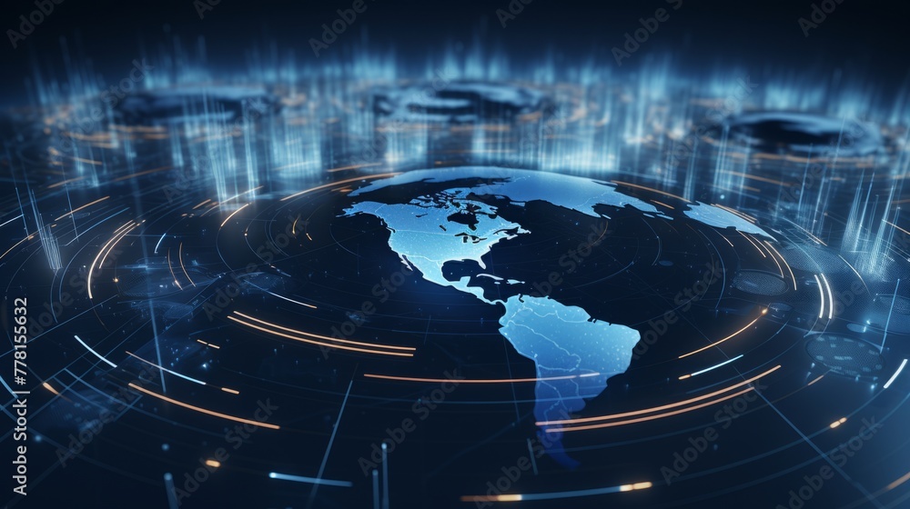 Poster a 3d world map rendering for a futuristic look
