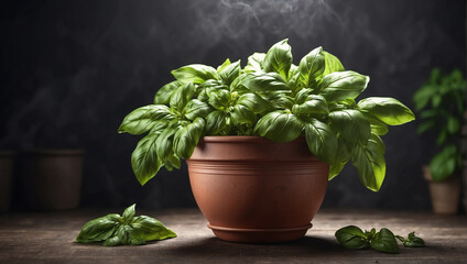 basil plant in the pot 