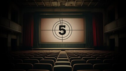 Cinema with countdown leader, vintage old and retrò countdown 10 - 0 countdown movie cinematic animation - Powered by Adobe