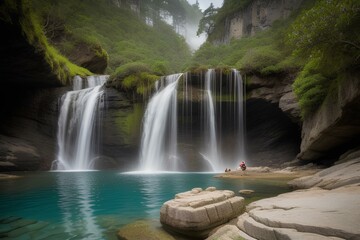 Fototapeta premium waterfall in the mountains | waterfall in the forest | waterfall in the jungle | waterfall in national park